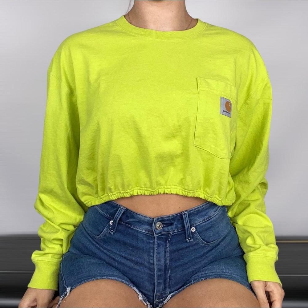 Carhartt Neon Yellow Crop Top custom made size L - spandex crop
